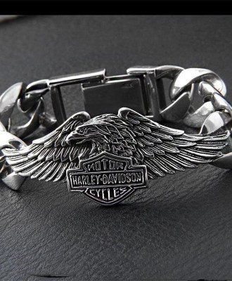 Чоловічий посріблений браслет Harley - Davidson 925 проби 20см