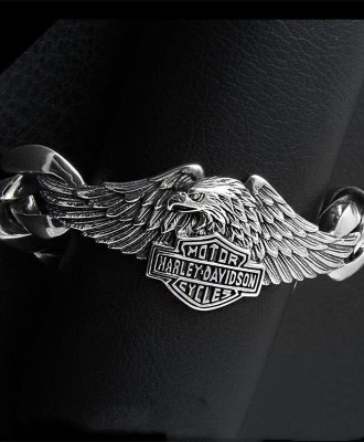 Чоловічий посріблений браслет Harley - Davidson 925 проби 20см