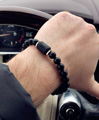 Браслет со знаком Зодиака Водолей из драгоценных камней Оникса и Агата 17-20см