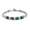 Стильный браслет из зеленых камней Тигрового глаза и нержавеющей ювелирной стали 18.5 - 21.5см