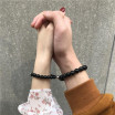Парные браслеты для влюбленных из серебра и драгоценных камней обсидиана с кристаллом