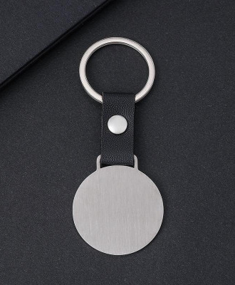 Качественный нержавеющий брелок Серебристый на коже с вашей гравировкой под заказ