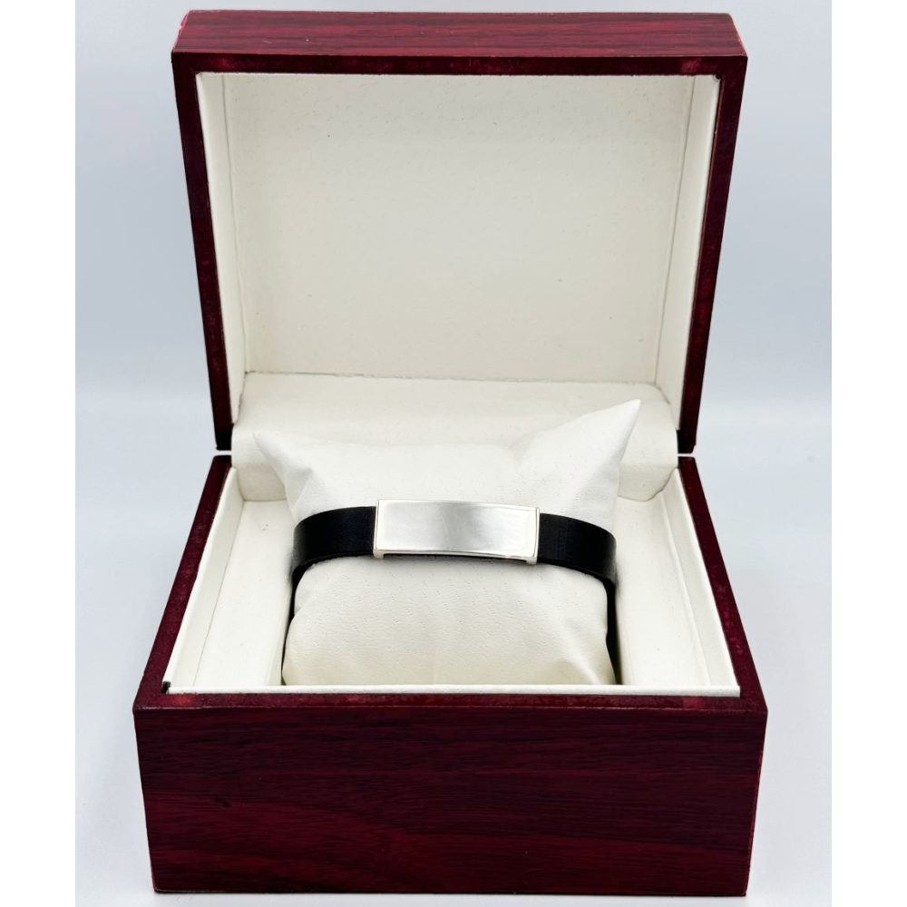Срібний браслет зі шкіри з планкою для гравіювання 21см