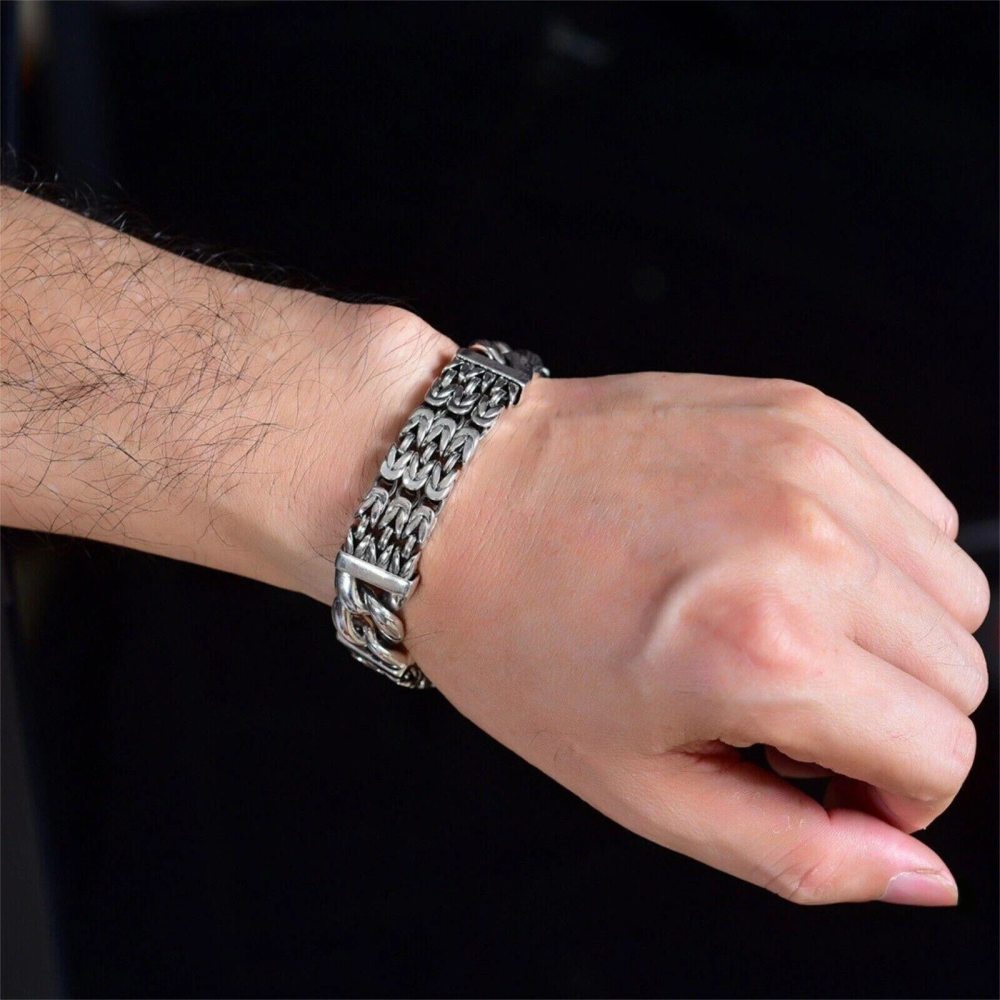 Чоловічий срібний браслет 78 г з гравіюванням, королівське плетіння 16 мм